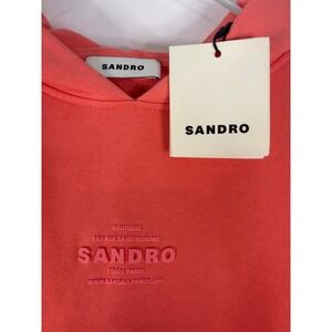 Sandro Paris Coral Pink Embossed Logo Hoodie Sweatshirt Women's Size Extra Large